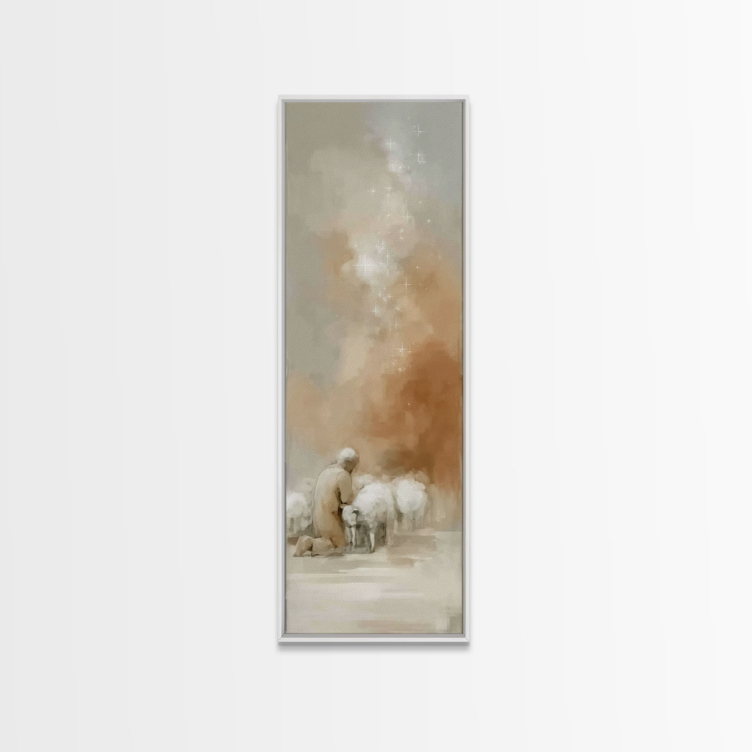 Prayer Under Stars | Framed Canvas Print | Tall Skinny Art Print | Christian Wall Art | Christian Art Canvas | Jesus Painting