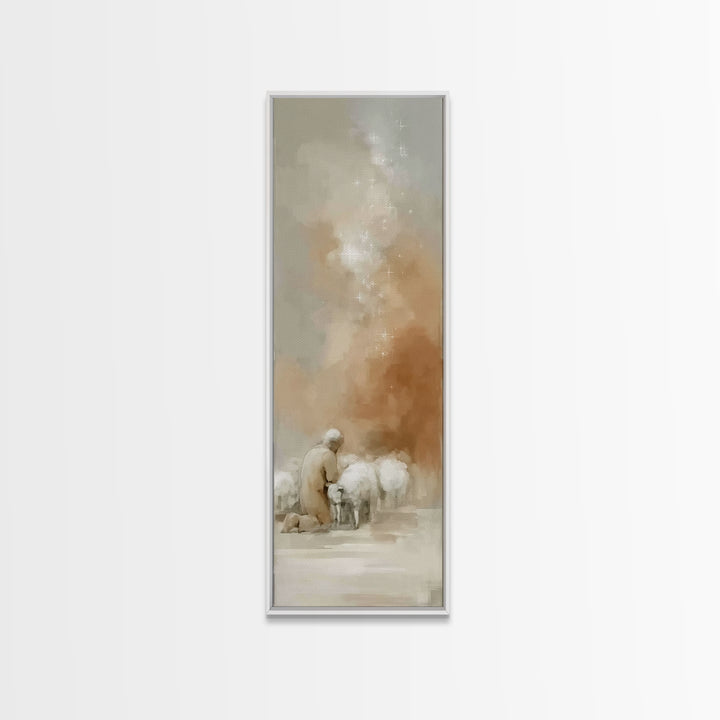 Prayer Under Stars | Framed Canvas Print | Tall Skinny Art Print | Christian Wall Art | Christian Art Canvas | Jesus Painting