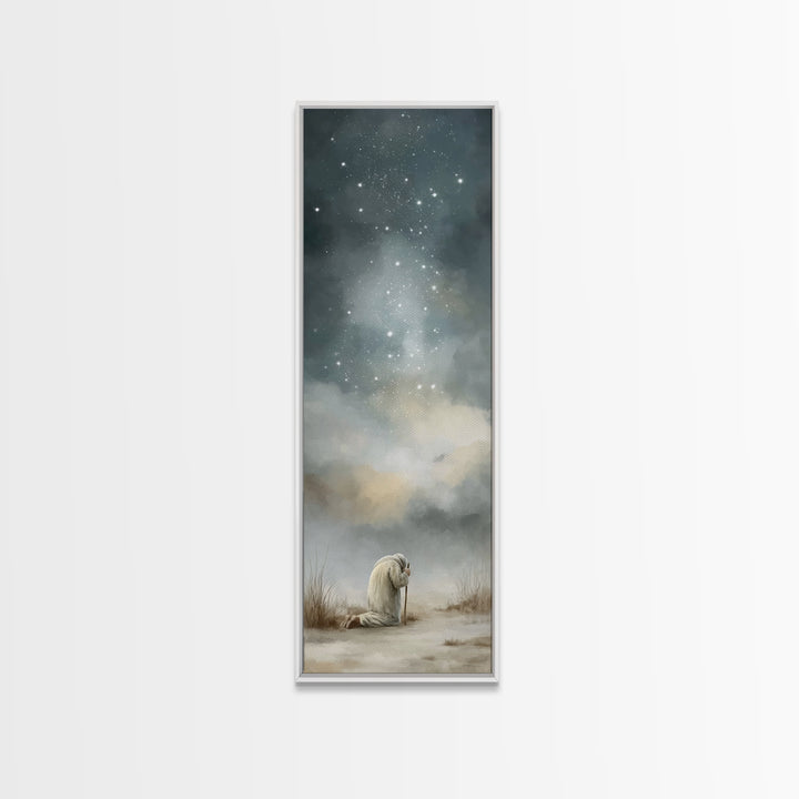 Silent Night Prayer – Framed Canvas Print – Tall Narrow Wall Art – Christian Painting – Christian Art Canvas – Christmas Art