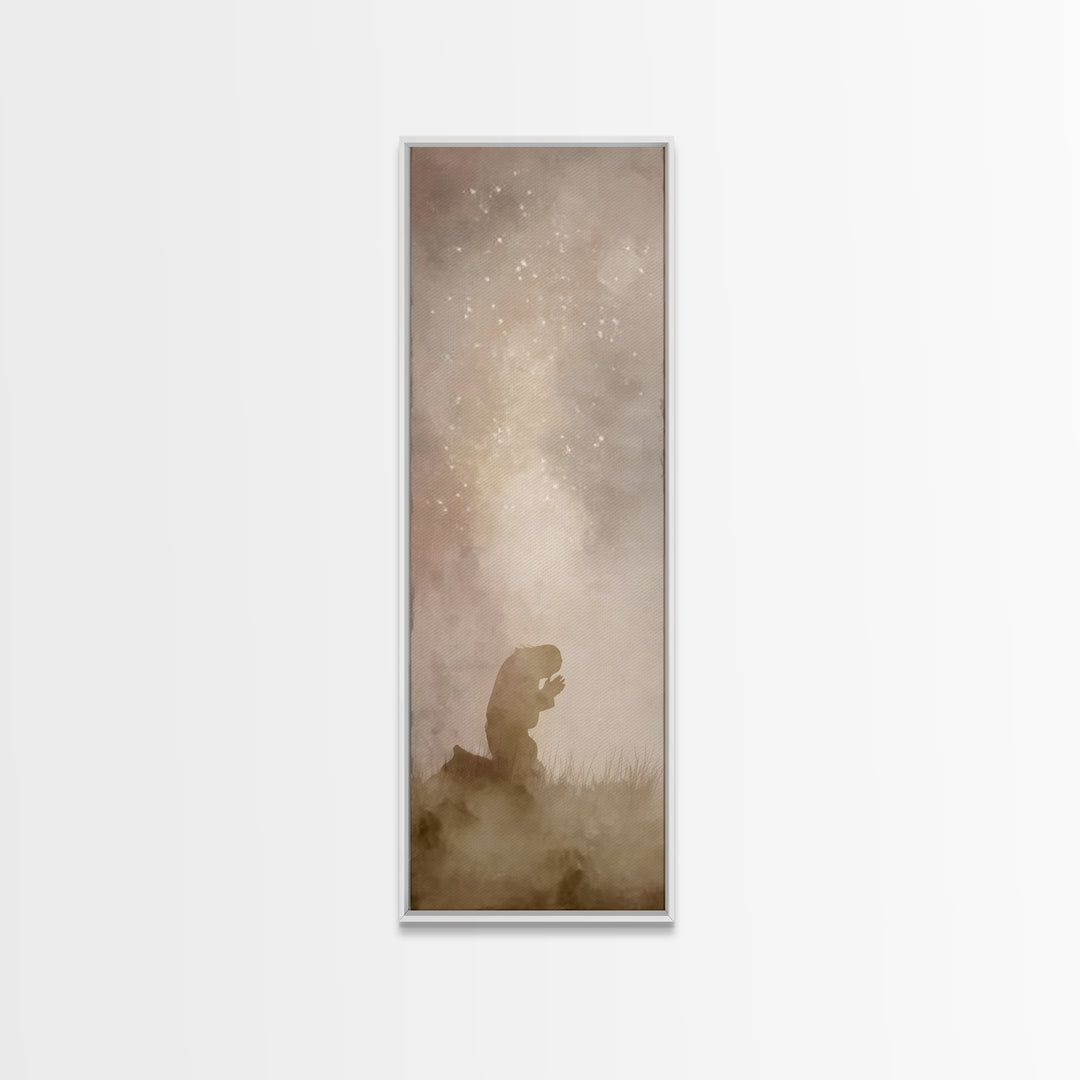 Silent Dawn Faith | Framed Canvas Print | Jesus Painting | Tall Narrow Wall Art | Christian Art Canvas | Christian Wall Art | Christian Art