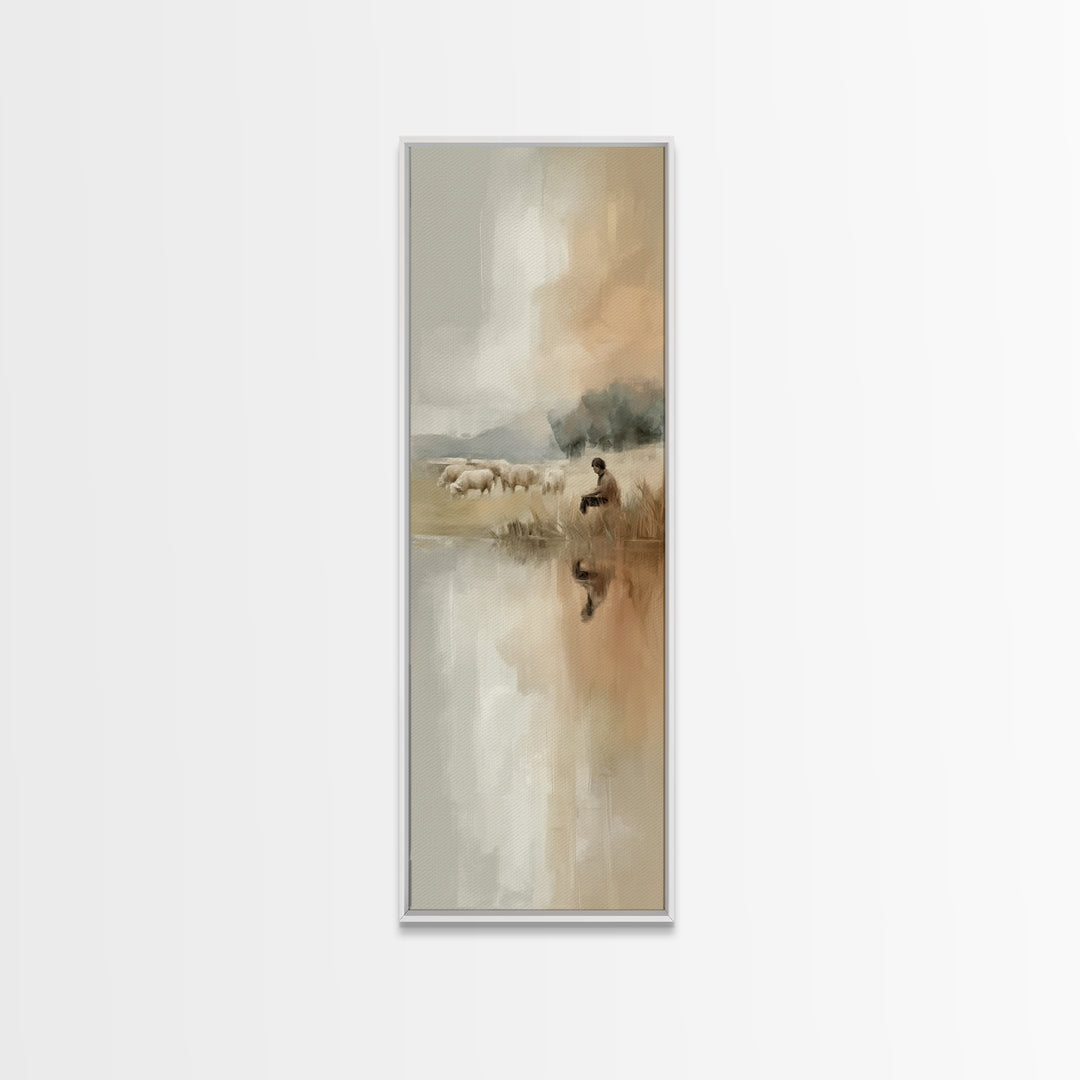 Shepherd’s Quiet Watch, Framed Canvas Print, Christian Art Canvas, Tall Narrow Wall Art, Christian Art, Jesus Painting, Christian Wall Art