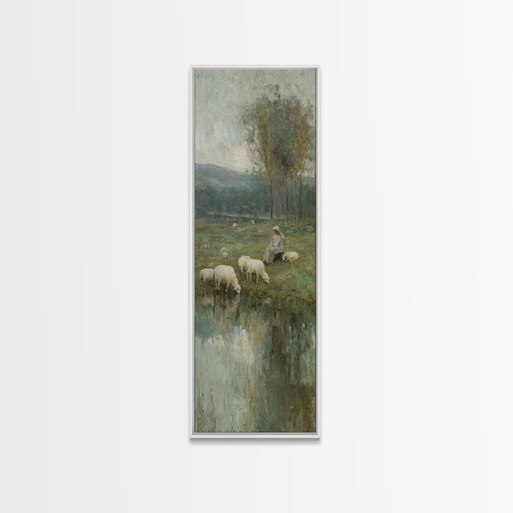 Pasture Grace Reflections – Framed Canvas Print – Christian Art – Jesus Painting – Christian Wall Art – Christian Art Canvas – Tall Narrow