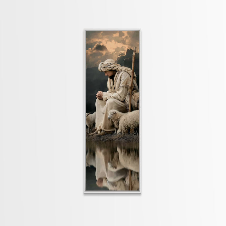 Still Waters Prayer | Framed Canvas Print | Christian Wall Art | Christian Art | Jesus Painting | Tall Narrow Wall Art | Christian Art Canv