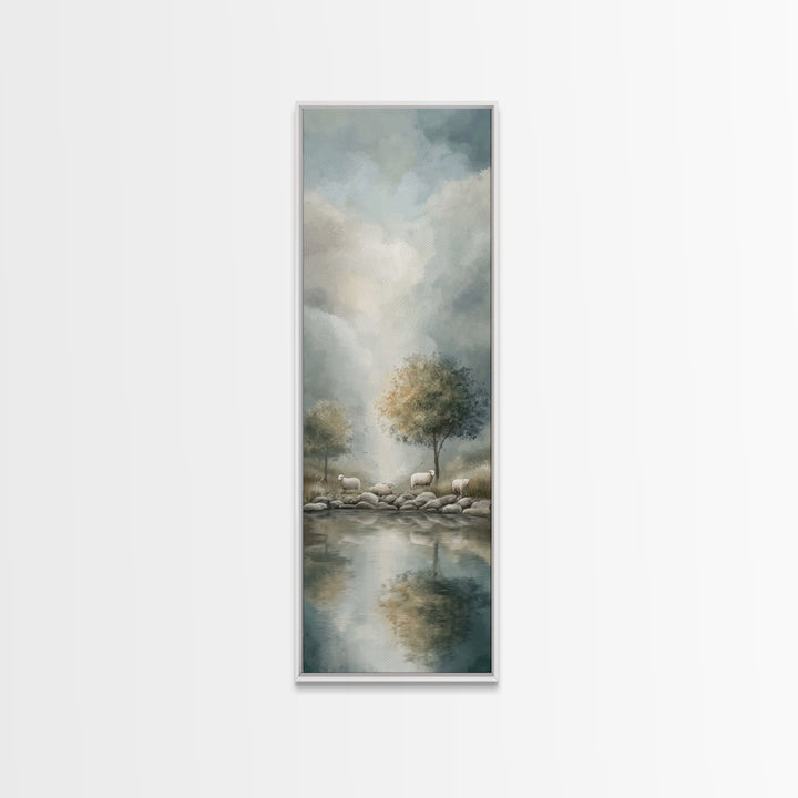 Solitude By The Lake – Framed Canvas Print – Tall Narrow Wall Art – Christian Art Canvas – Christian Art – Christian Wall Art – Jesus Paint