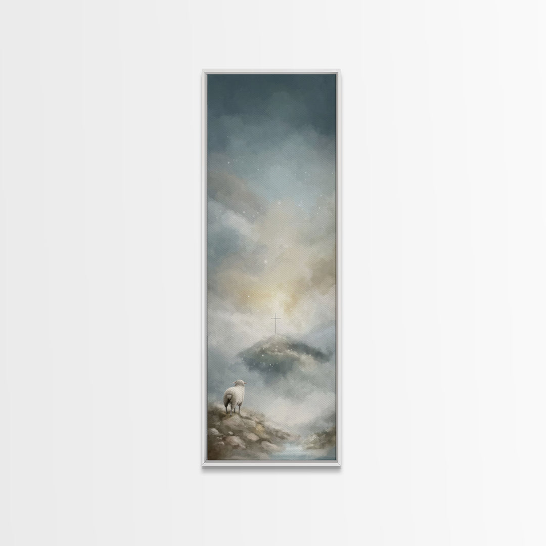 Heavenly Pasture Light – Framed Canvas Print – Tall Narrow Wall Art – Christian Wall Art – Christian Art Canvas – Jesus Painting – Christia