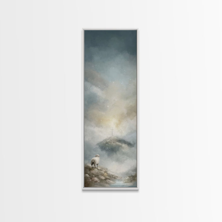 Heavenly Pasture Light – Framed Canvas Print – Tall Narrow Wall Art – Christian Wall Art – Christian Art Canvas – Jesus Painting – Christia