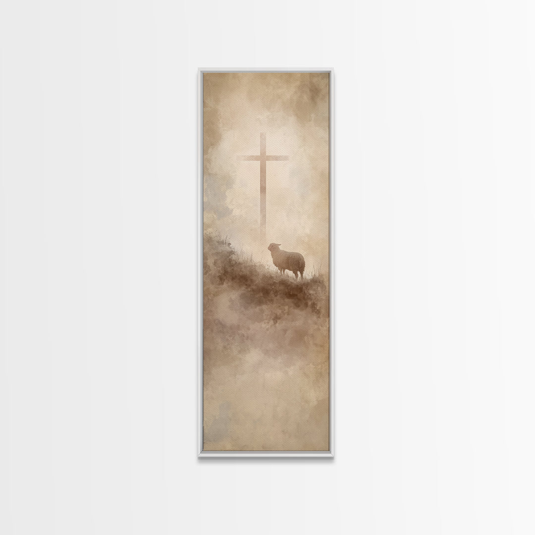 Cross On The Hill – Framed Canvas Print – Narrow Art – Christian Wall Art – Christian Art Print – Moody Christian Art – Jesus Painting – Ch