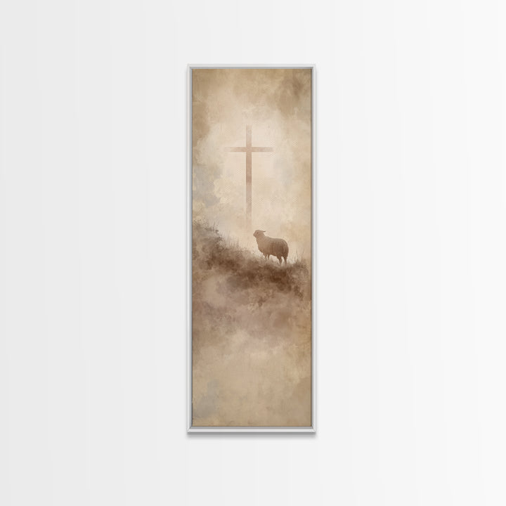 Cross On The Hill – Framed Canvas Print – Narrow Art – Christian Wall Art – Christian Art Print – Moody Christian Art – Jesus Painting – Ch