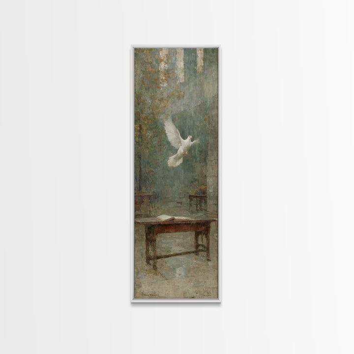 Sanctuary Light Dove – Framed Canvas Print – Narrow Art – Christian Wall Art – Christian Art Work – Vintage Christian Art – Christian Chris