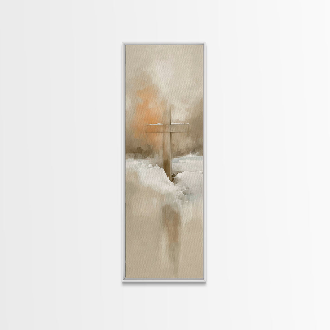 Winter Cross Glory – Framed Canvas Print – Tall Skinny Art Print – Christian Wall Art – Christian Art Canvas – Christmas Art – Christian Pa