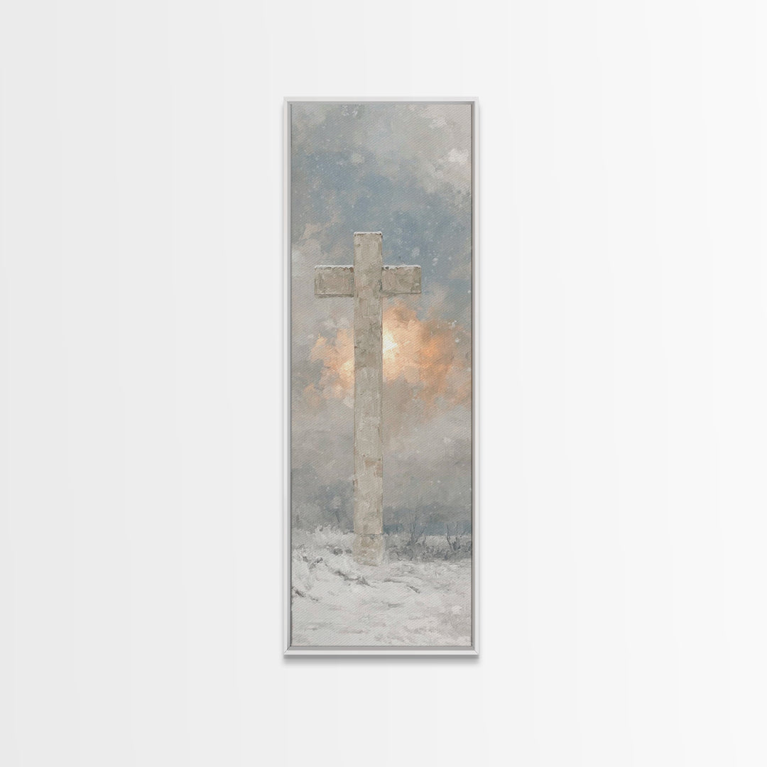 Snowfall Of Grace – Framed Canvas Print – Narrow Art – Christian Wall Art – Christian Painting – Christian Art Canvas – Christian Christmas