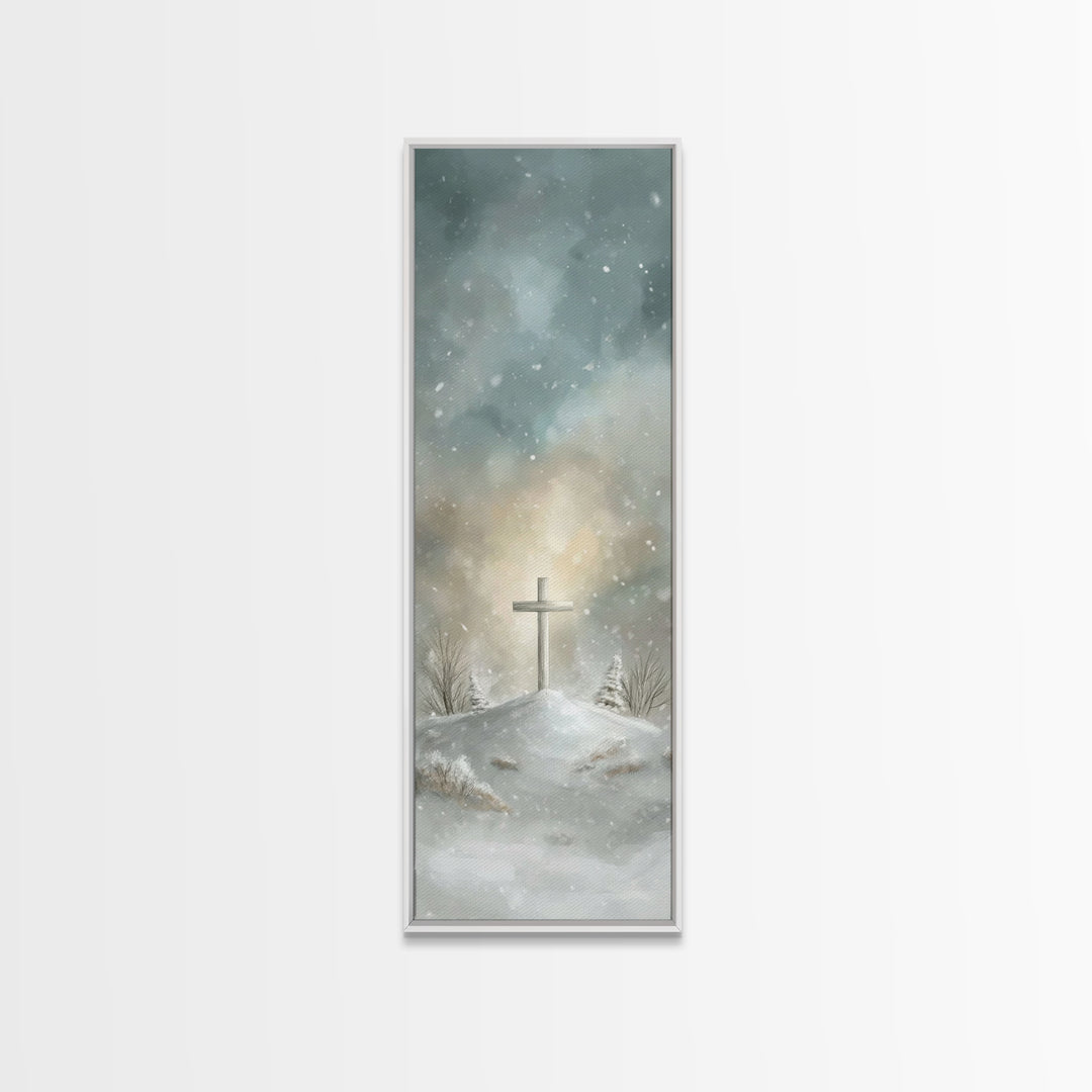 Silent Cross Hope – Framed Canvas Print – Skinny Art – Christian Art Canvas – Christian Wall Art – Christmas Art – Christian Paintings