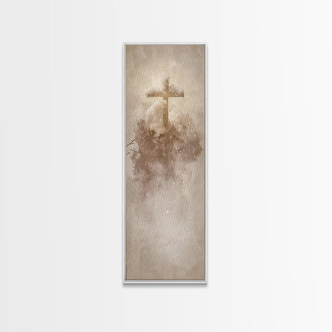 Frosted Cross Peace – Framed Canvas Print – Tall Narrow Wall Art – Christian Art Canvas – Christian Wall Art – Christian Painting – Christm