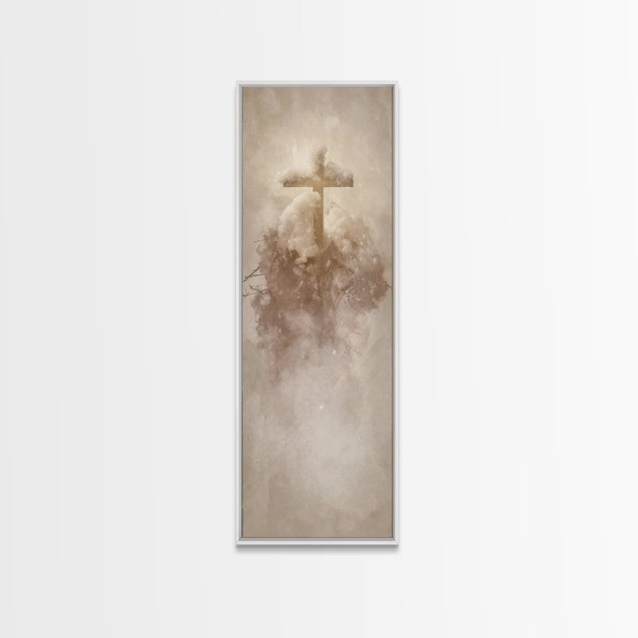 Frosted Cross Peace – Framed Canvas Print – Tall Narrow Wall Art – Christian Art Canvas – Christian Wall Art – Christian Painting – Christm
