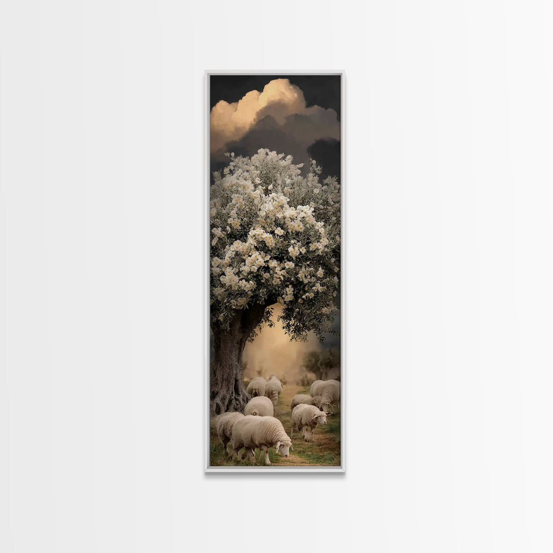 Heavenly Pastures – Framed Canvas Print – Tall Narrow Wall Art – Jesus Painting – Christian Wall Art – Christian Art Canvas