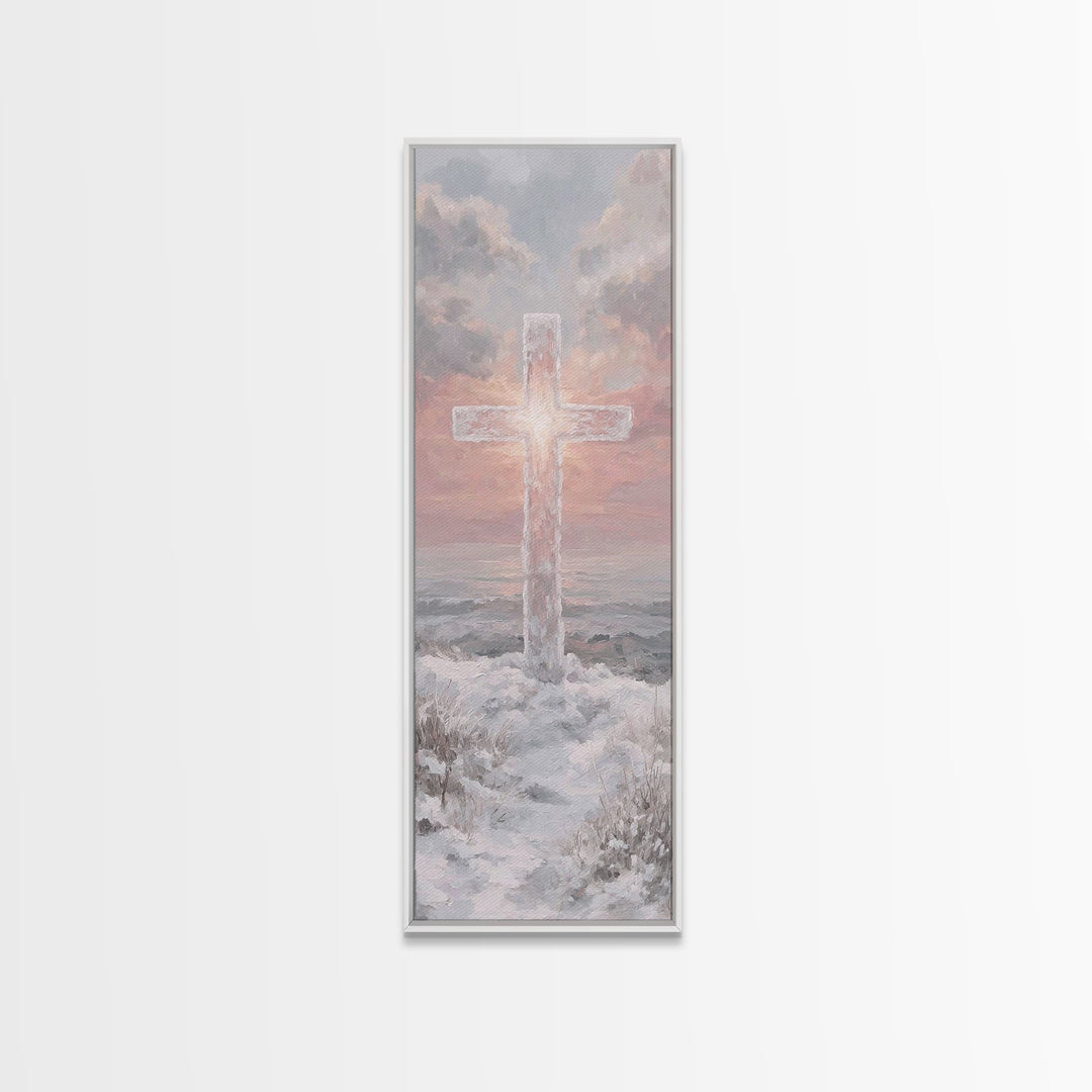 Rising Light Cross – Framed Canvas Print – Skinny Art – Christian Art Canvas – Christian Wall Art – Christian Painting – Christian Christma