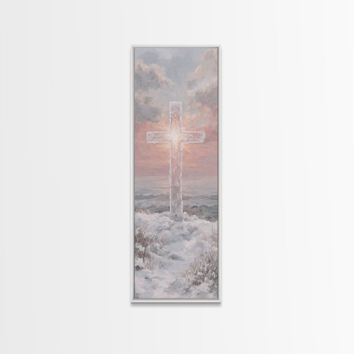Rising Light Cross – Framed Canvas Print – Skinny Art – Christian Art Canvas – Christian Wall Art – Christian Painting – Christian Christma