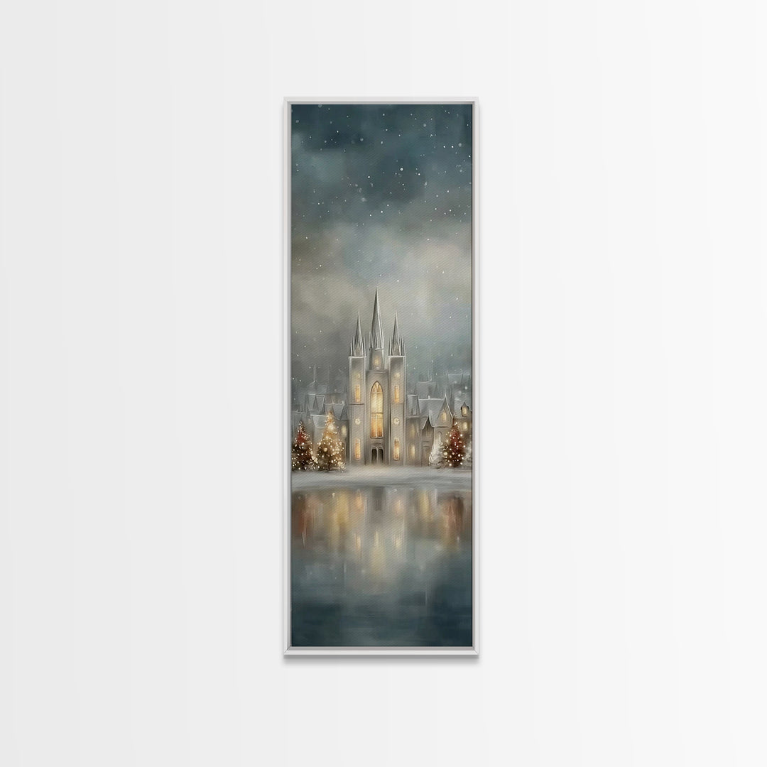 Starry Temple Night - Framed Canvas Print - Christian Art Canvas - Narrow Art - Christian Christmas Decor - Moody Christmas Art - Christian
