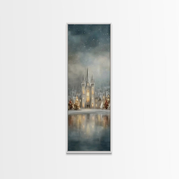 Starry Temple Night - Framed Canvas Print - Christian Art Canvas - Narrow Art - Christian Christmas Decor - Moody Christmas Art - Christian