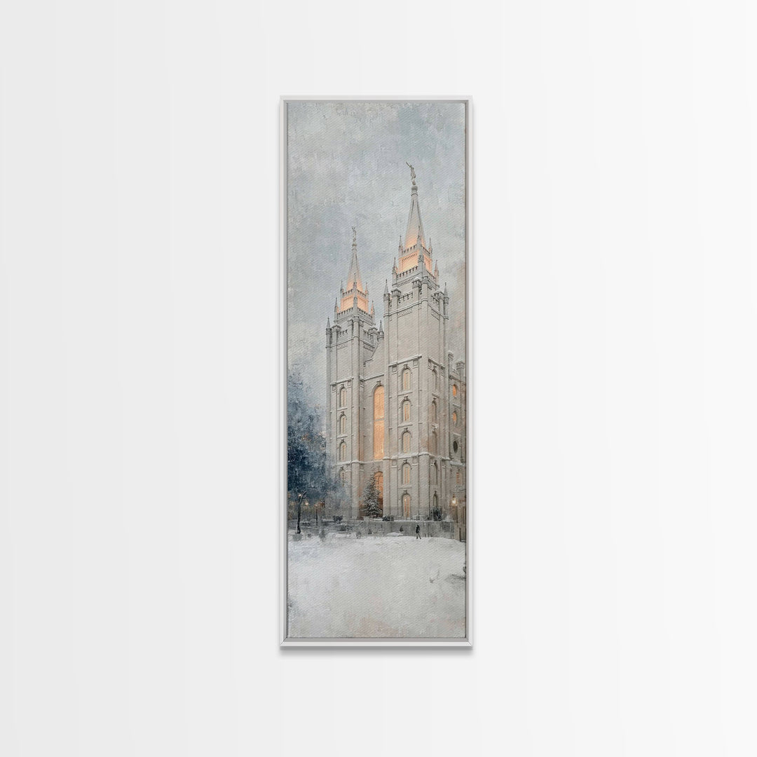Winter Temple Towers - Framed Canvas Print - Christian Christmas Art - Narrow Art - Christian Art Prints - Modern Christian Painting - Chri