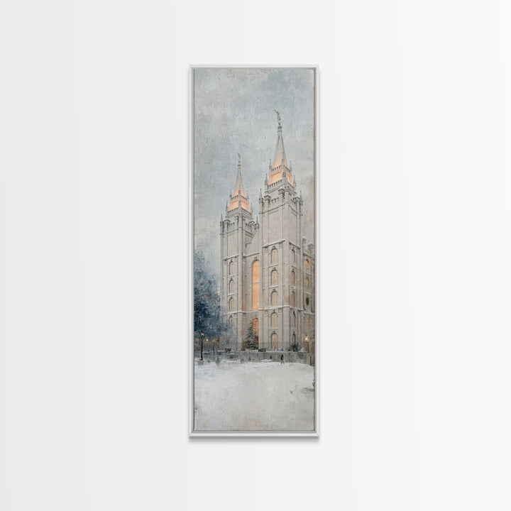 Winter Temple Towers - Framed Canvas Print - Christian Christmas Art - Narrow Art - Christian Art Prints - Modern Christian Painting - Chri