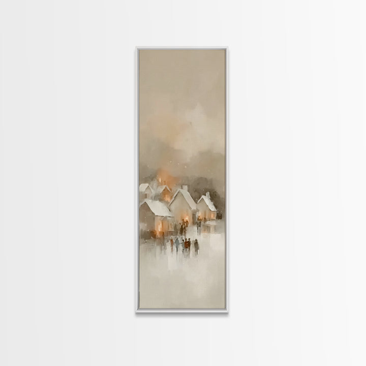 Village Lantern Glow - Framed Canvas Print - Christian Wall Art - Tall Skinny Art Print - Christian Christmas Art - Christian Art Canvas -