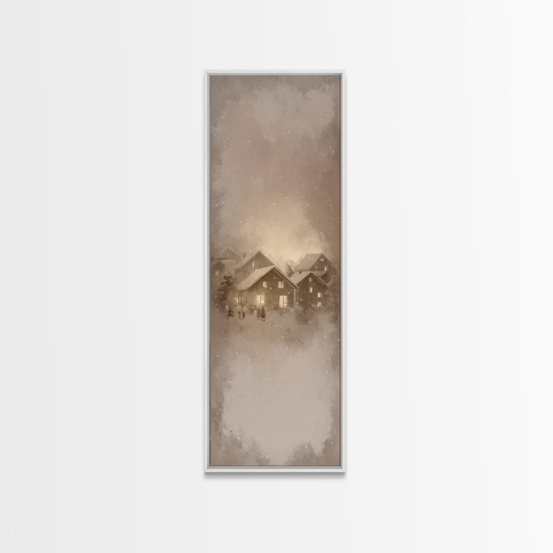 Gathered Hearth Light | Framed Canvas Print | Christmas Wall Art | Christian Art Canvas | Tall Skinny Art Print | Christian Christmas Art |