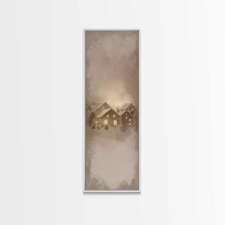 Gathered Hearth Light | Framed Canvas Print | Christmas Wall Art | Christian Art Canvas | Tall Skinny Art Print | Christian Christmas Art |
