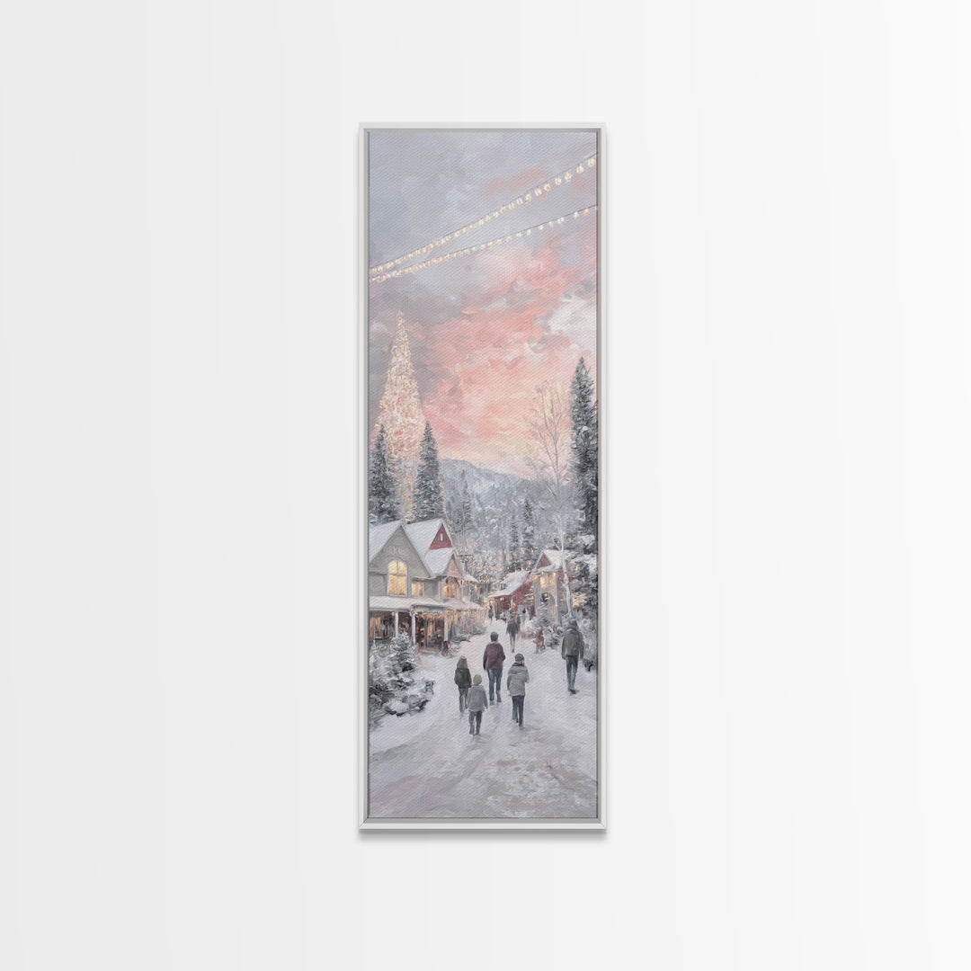 Evening Noel Stroll, Framed Canvas Print, Christmas Art Prints, Christian Wall Art, Skinny Art, Christian Christmas Decor, Christian Art Ca