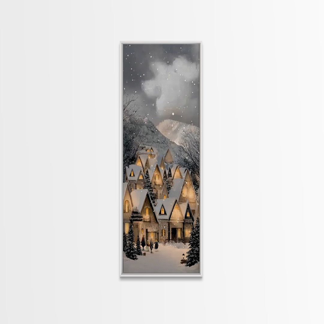 Winter Cottage Harmony – Framed Canvas Print – Christian Christmas Art – Tall Narrow Wall Art – Christian Art Work – Christmas Wall Art – C
