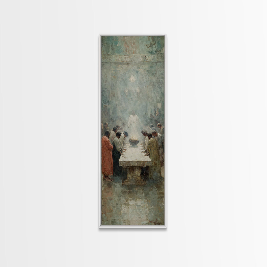 Holy Supper Vision | Framed Canvas Print | Christian Art Canvas | Jesus Painting | Narrow Art | Modern Christian Art | Christian Wall Art