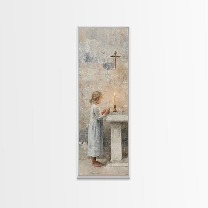 Little Acolyte – Framed Canvas Print | Christian Art Canvas | Minimalist Christian Art | Skinny Art | Christian Wall Art | Christian Painti
