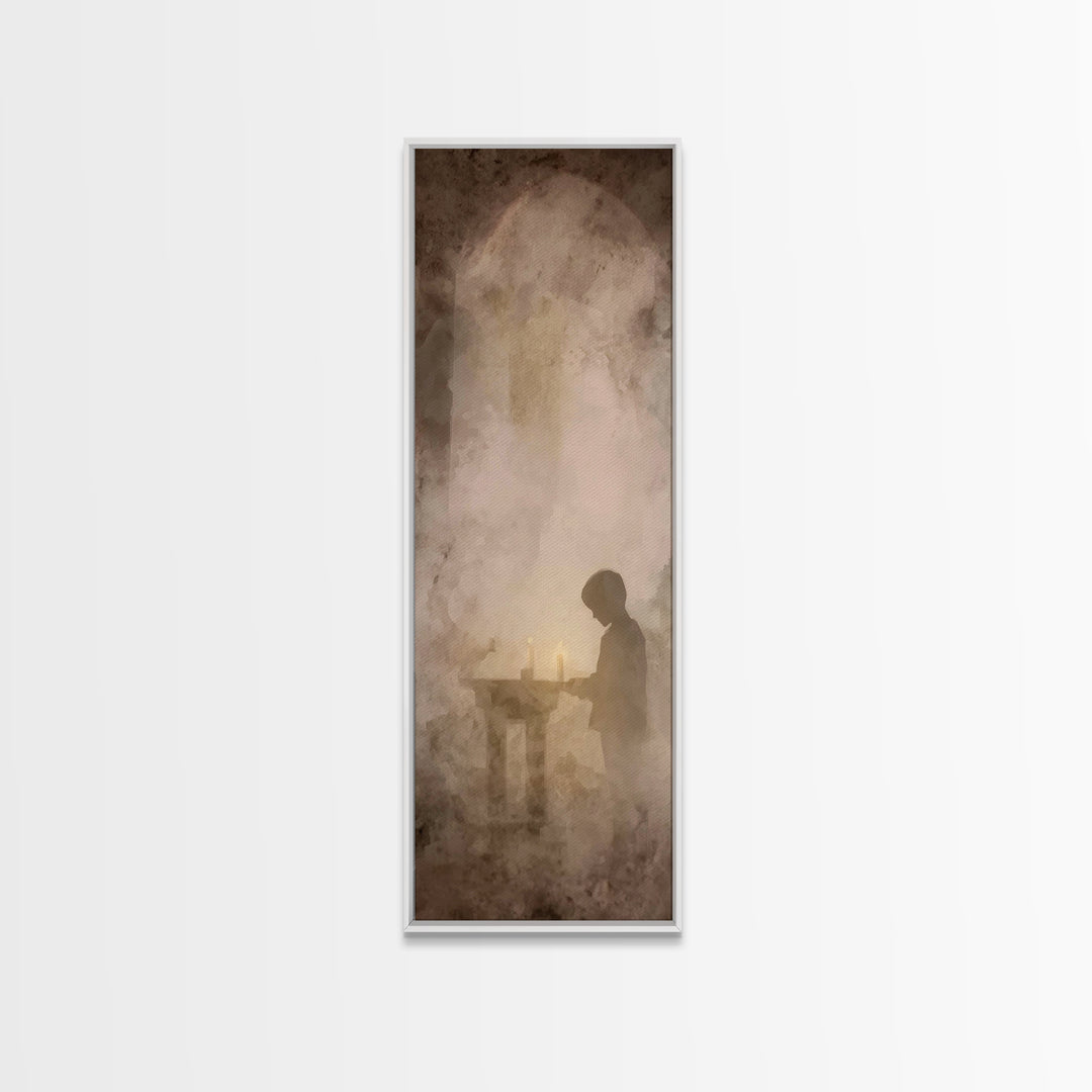 Quiet Devotion – Framed Canvas Print, Christian Art Canvas, Christian Wall Art, Narrow Art, Subtle Christian Art, Christian Painting