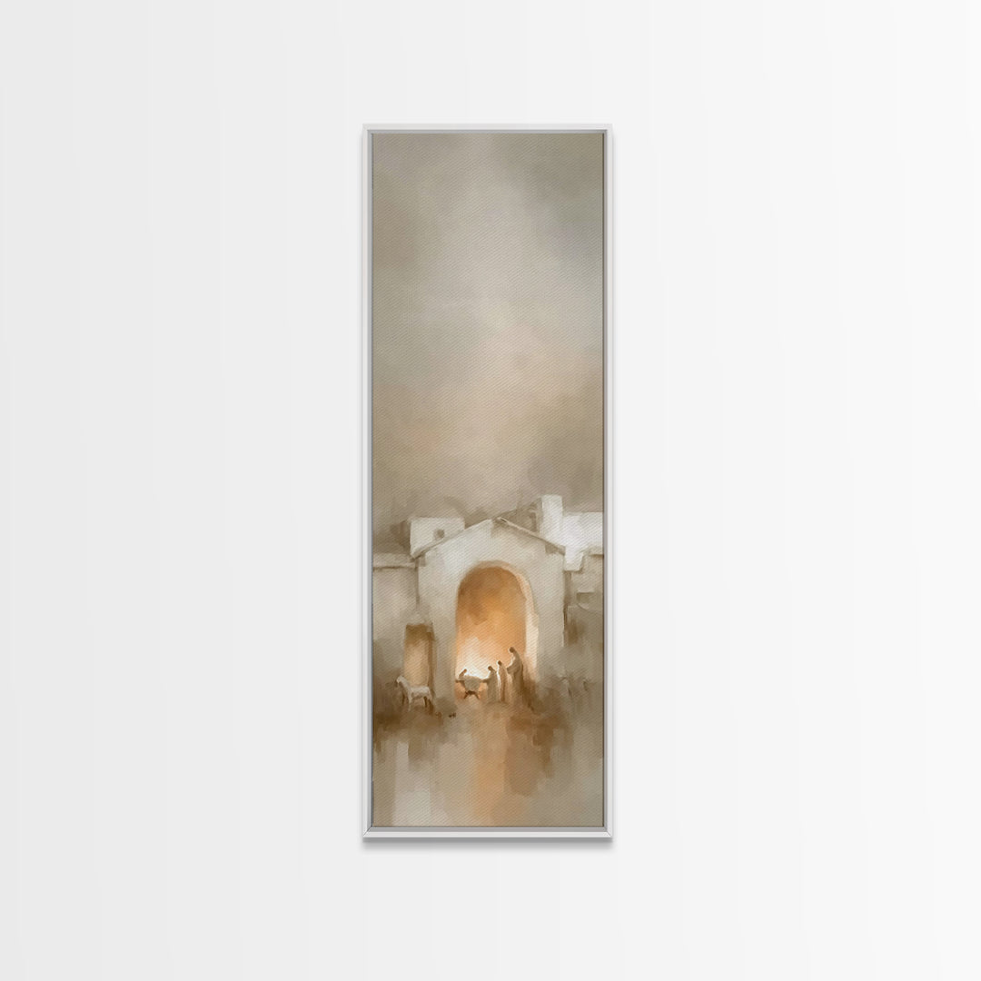 Silent Nativity Peace – Framed Canvas Print – Christian Wall Art – Christian Christmas Art – Christian Art Canvas – Tall Skinny Art Print