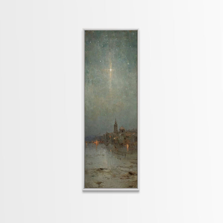 City Of Peace – Framed Canvas Print – Tall Skinny Art Print – Christian Art Print – Vintage Christmas Art – Christian Wall Art – Christmas
