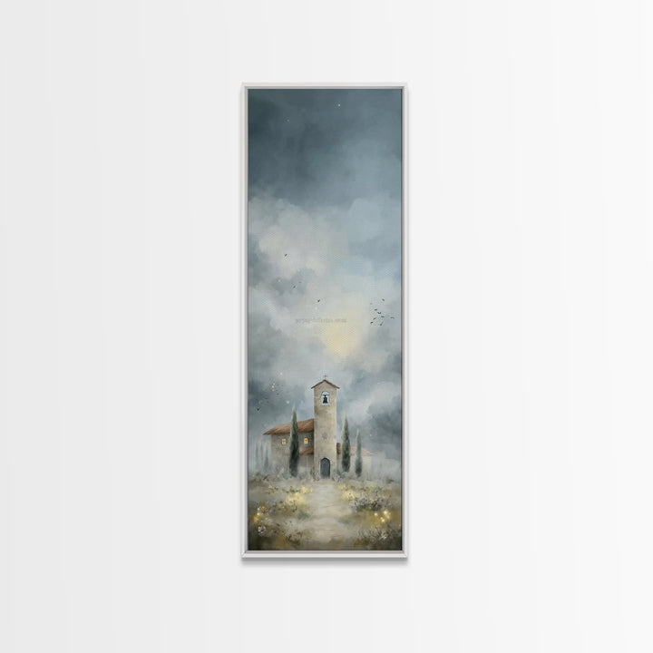 Morning Church Light, Framed Canvas Print, Narrow Art, Christmas Wall Art, Christian Art, Christian Painting, Christian Art Canvas, Jesus A