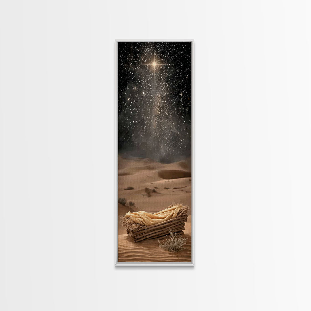 Holy Night Manger, Framed Canvas Print, Skinny Art, Christian Christmas Art, Christian Art Canvas, Christian Wall Art, Jesus Art, Christian