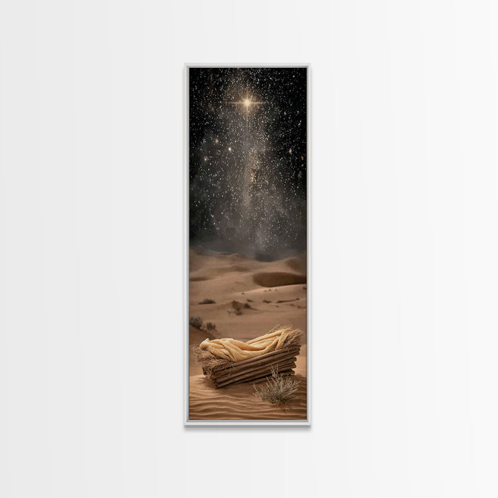 Holy Night Manger, Framed Canvas Print, Skinny Art, Christian Christmas Art, Christian Art Canvas, Christian Wall Art, Jesus Art, Christian