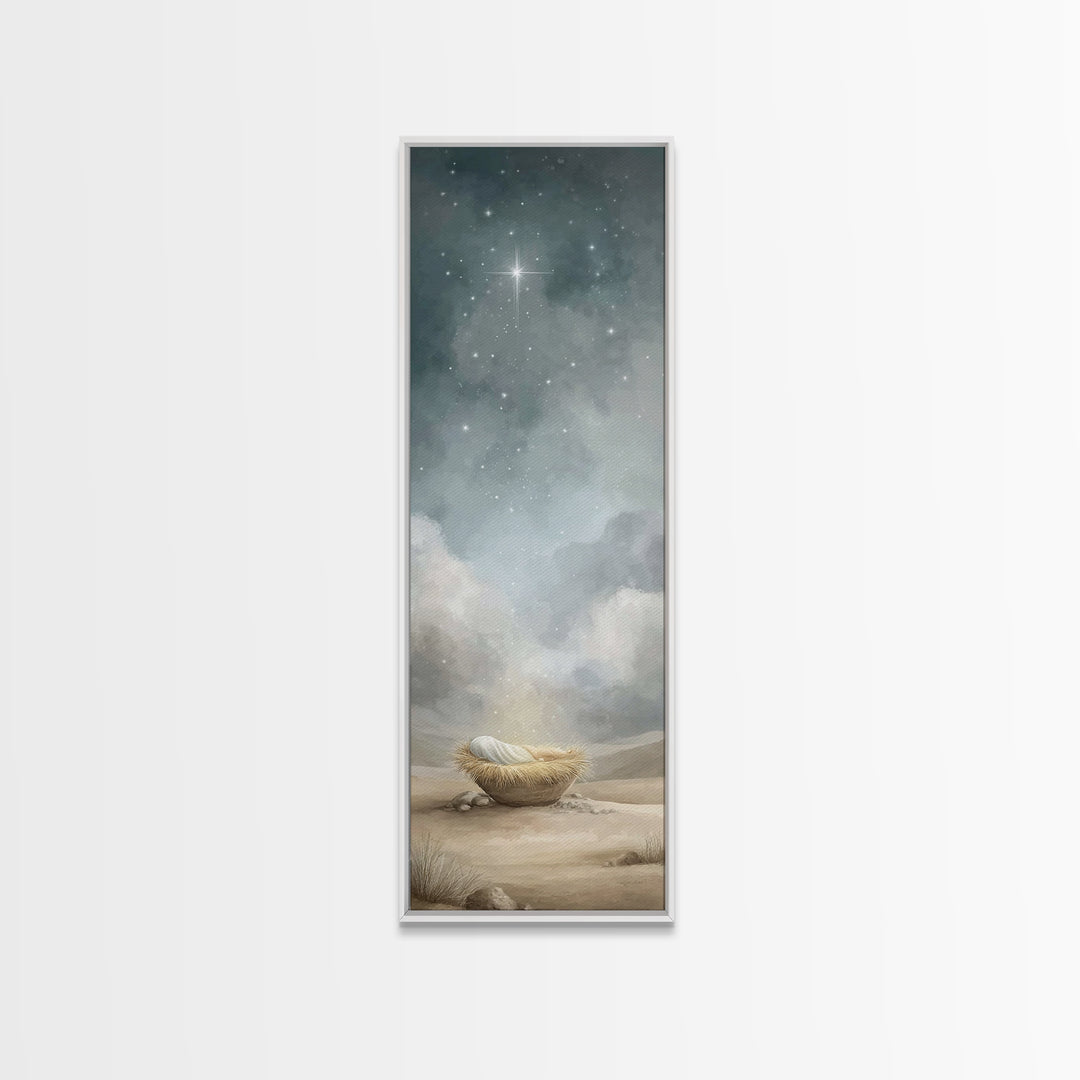 Holy Manger Star – Framed Canvas Print – Tall Narrow Wall Art – Christian Christmas Art – Christian Art Canvas – Jesus Painting – Christian