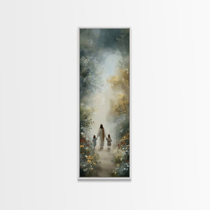 Garden Path Grace | Framed Canvas Print | Narrow Art | Christian Art | Jesus Art Print | Christian Wall Art | Christian Painting
