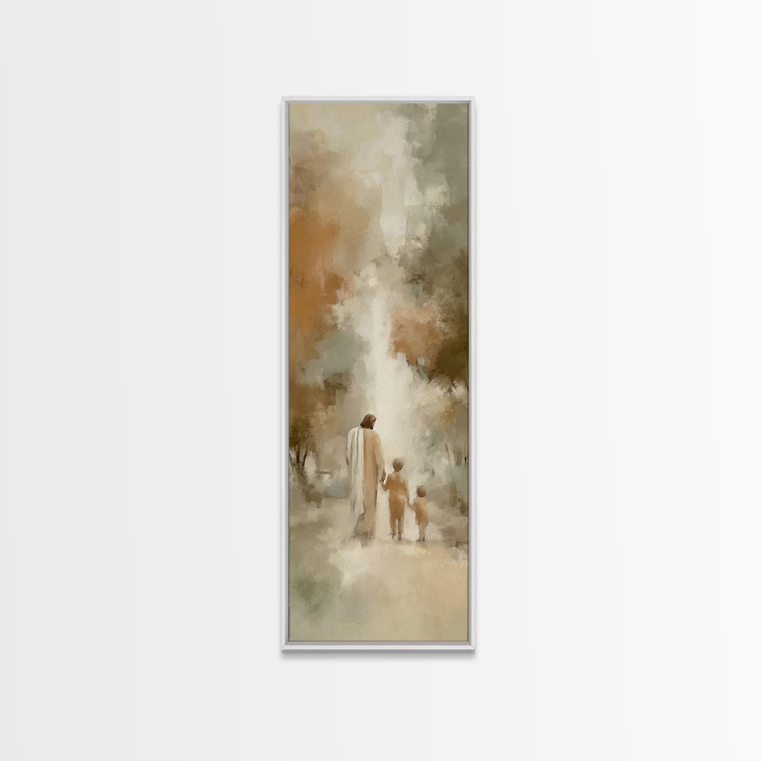 Walk In His Peace | Framed Canvas Print | Narrow Art | Christian Art Canvas | Jesus Painting | Christian Wall Art | Christian Art