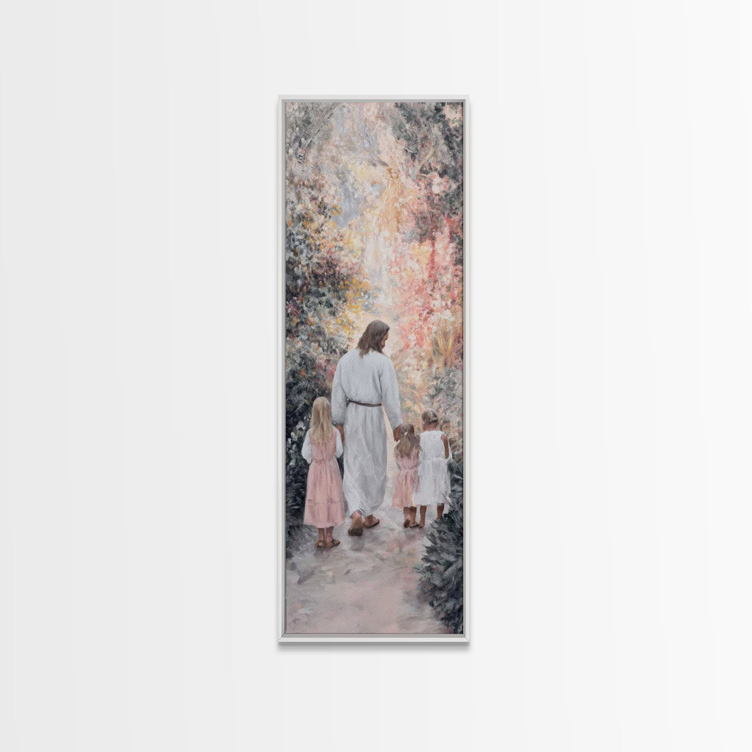 In His Garden – Framed Canvas Print – Narrow Art – Christian Painting – Jesus Art Print – Christian Art Canvas – Christian Wall Art