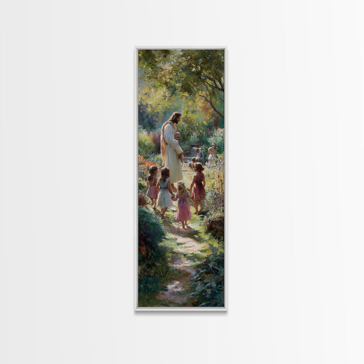 Teach The Children | Framed Canvas Print | Tall Skinny Art Print | Christian Art | Jesus Painting | Christian Art Canvas | Christian Wall A