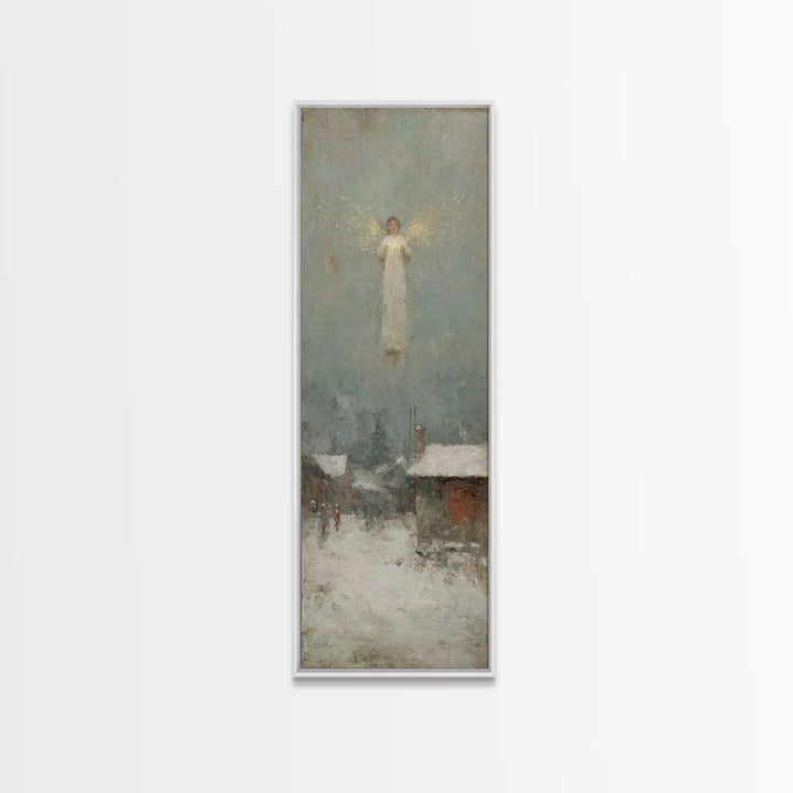 Winter Angel – Framed Canvas Print, Christmas Wall Art, Christian Christmas Art, Christian Art Canvas, Tall Narrow Wall Art, Christmas Art