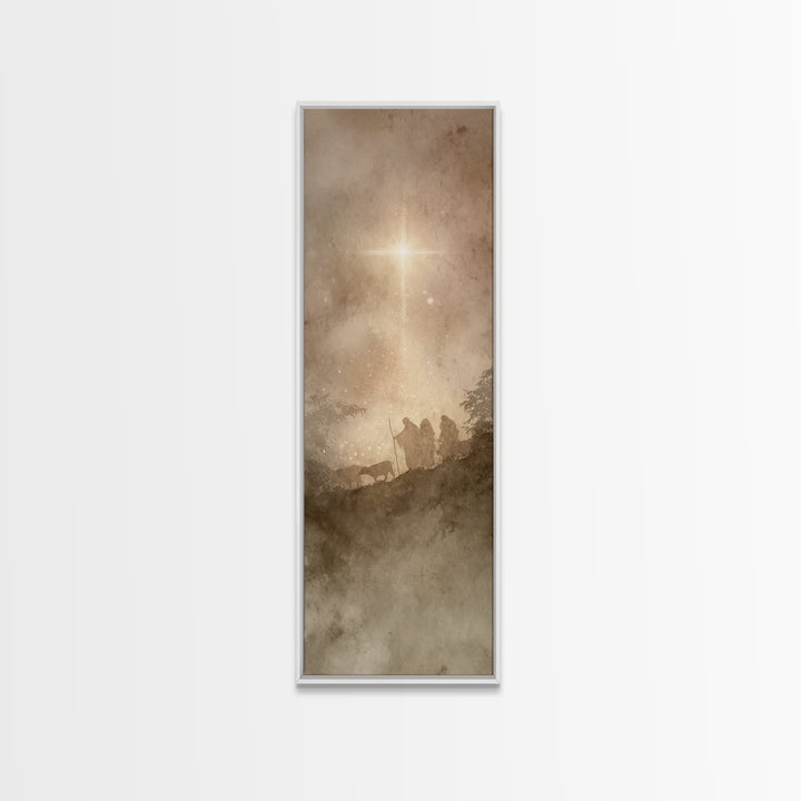 The Guiding Star – Framed Canvas Print – Narrow Art – Christian Wall Art – Christmas Art – Jesus Painting – Christian Decor