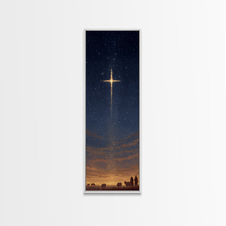 Shepherds Of Light | Framed Canvas Print | Tall Skinny Art Print | Christian Art Canvas | Christmas Wall Art | Jesus Christmas Art