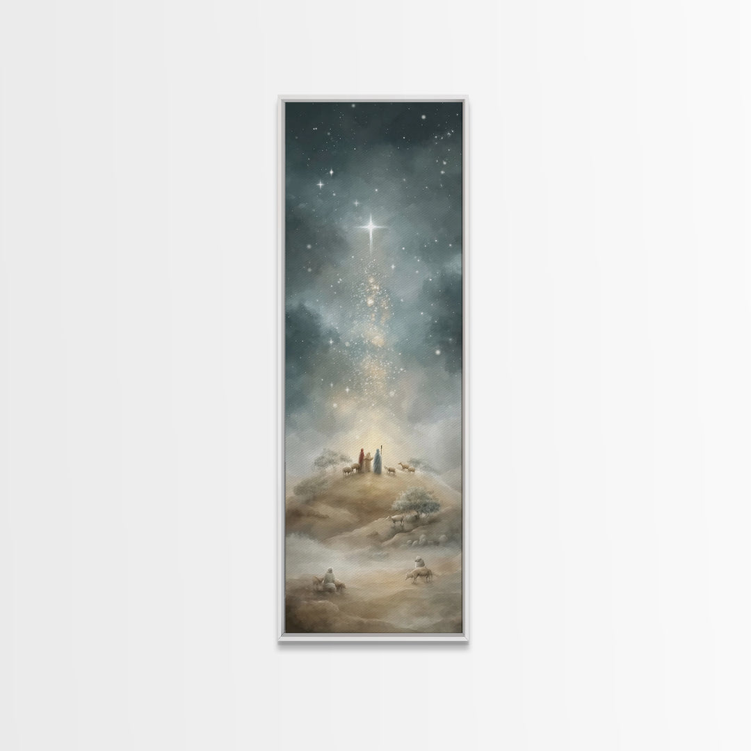 Star Over Bethlehem, Framed Canvas Print, Narrow Art, Christian Art Canvas, Christmas Art Work, Christian Painting