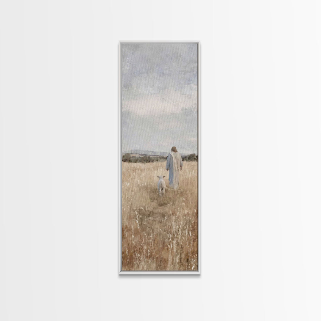 Shepherd’s Peace Path – Framed Canvas Print – Narrow Art – Christian Art Print – Christmas Wall Art – Jesus Painting