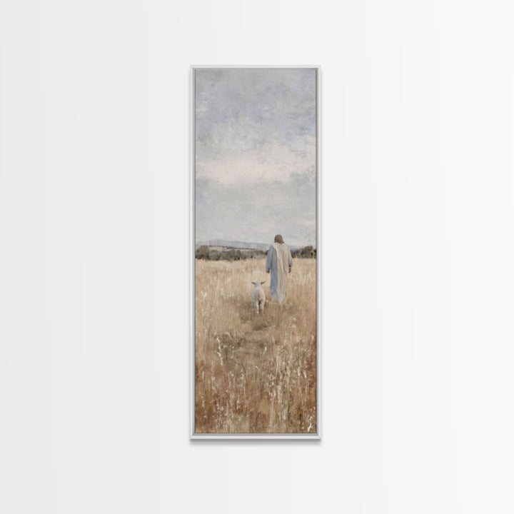 Shepherd’s Peace Path – Framed Canvas Print – Narrow Art – Christian Art Print – Christmas Wall Art – Jesus Painting