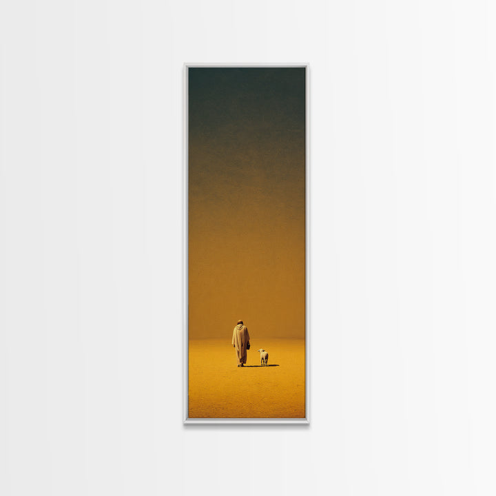 Golden Shepherd Path | Framed Canvas Print | Narrow Art | Christian Art Work | Jesus Painting | Christian Wall Art | Subtle Christian Art